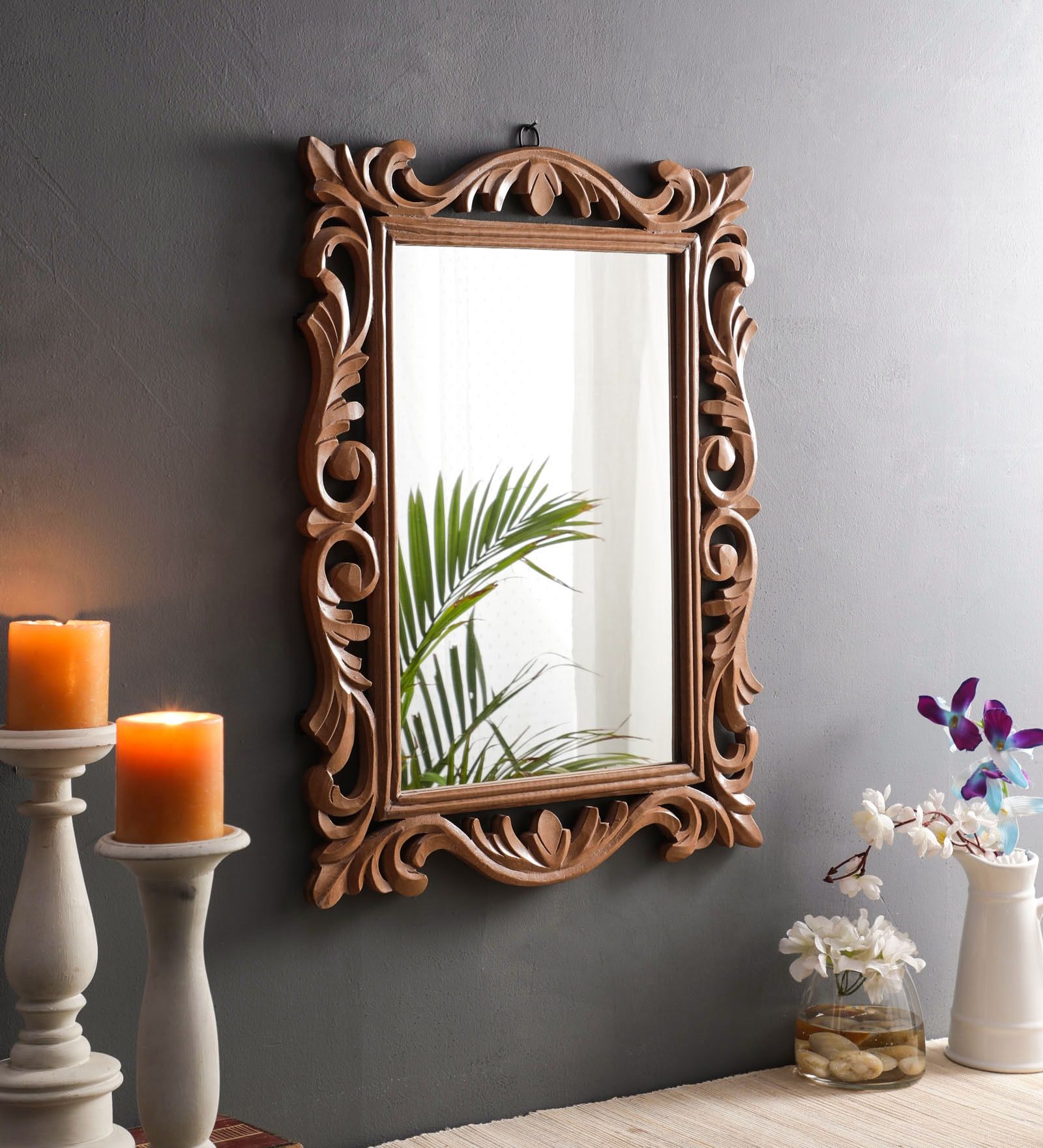 Buy Mango Wood Rectangle Wall Mirror In Brown Colourthe Urban Store Within Medium Brown Wood Wall Mirrors (Photo 1 of 15)