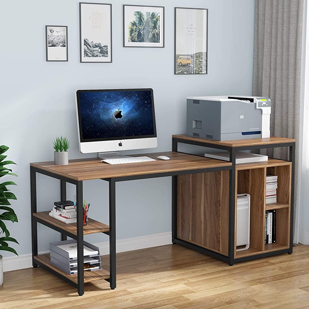 Buy Tribesigns Computer Desk With Storage Shelf, 47 Inch Home Office Inside Walnut Brown 2 Shelf Computer Desks (Photo 7 of 15)
