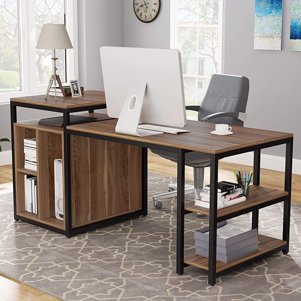 Buy Tribesigns Computer Desk With Storage Shelf, 47 Inch Home Office Intended For Walnut Brown 2 Shelf Computer Desks (Photo 4 of 15)