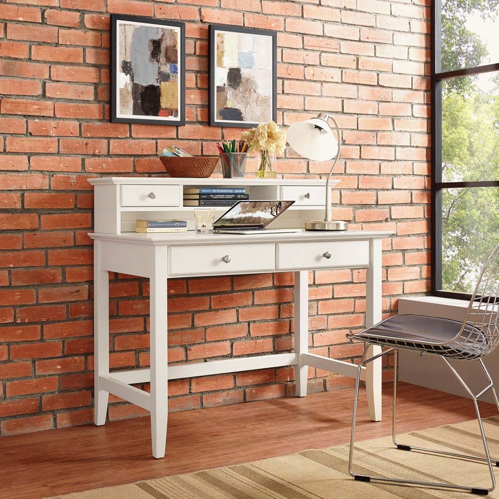 Campbell Writing Desk With Hutch In White Finish Intended For White And Cement Writing Desks (View 2 of 15)