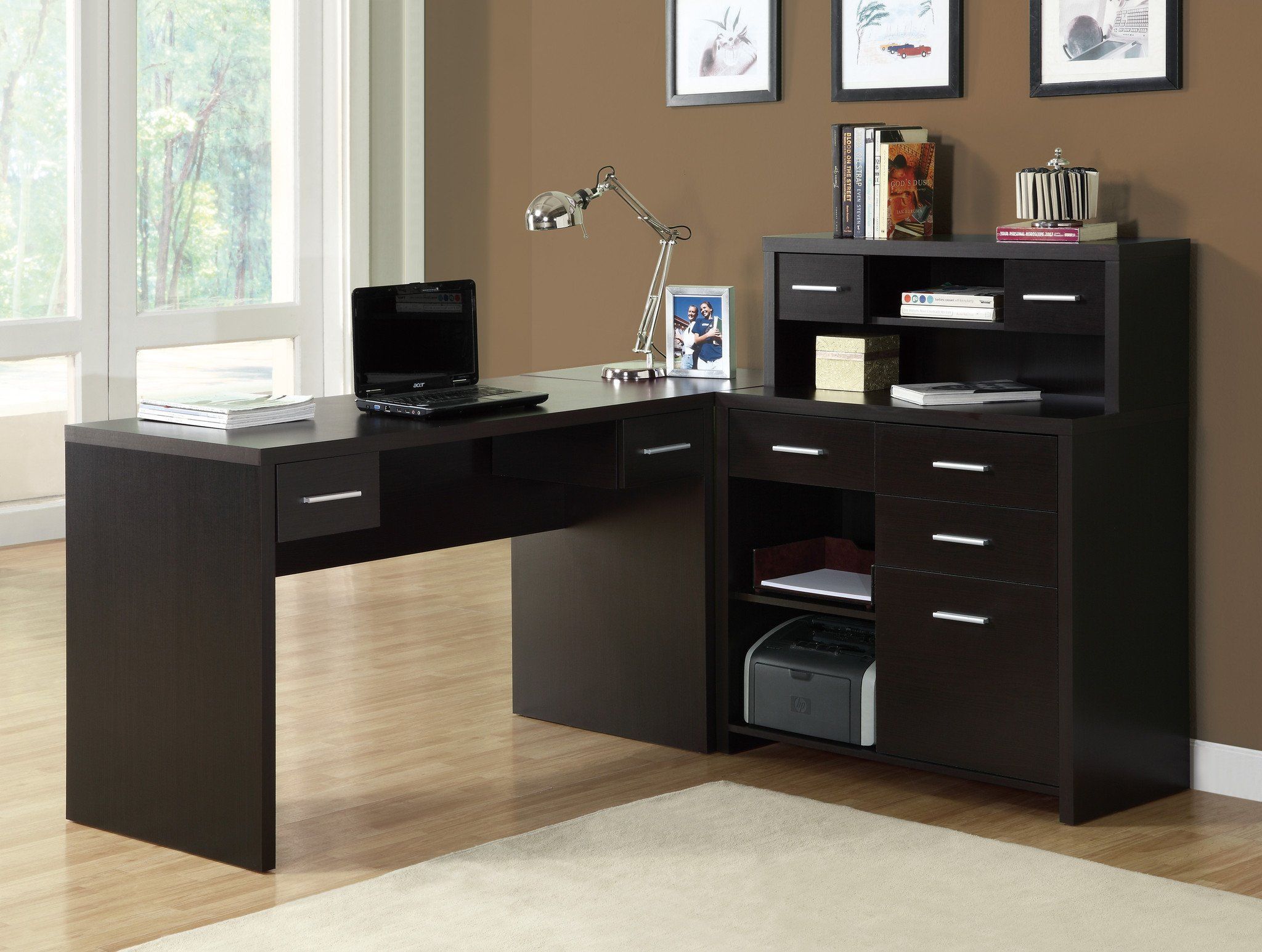Cappuccino Modern L Shaped Desk With Great Storage | L Shaped Office Regarding Executive Desks With Dual Storage (View 8 of 15)