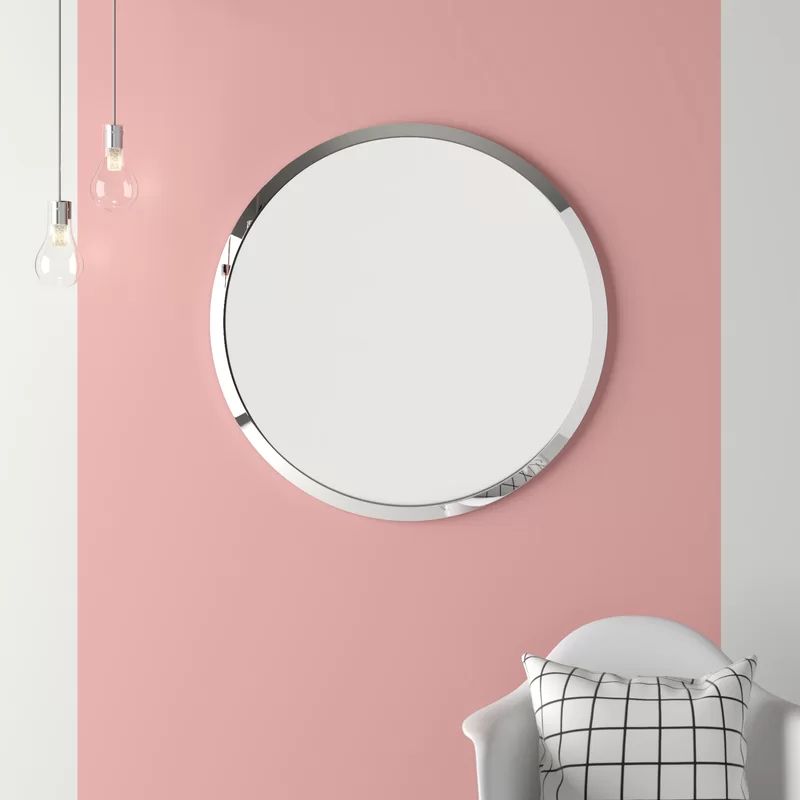 Celeste Modern & Contemporary Beveled Frameless Round Wall Mirror In Within Tetbury Frameless Tri Bevel Wall Mirrors (Photo 11 of 15)
