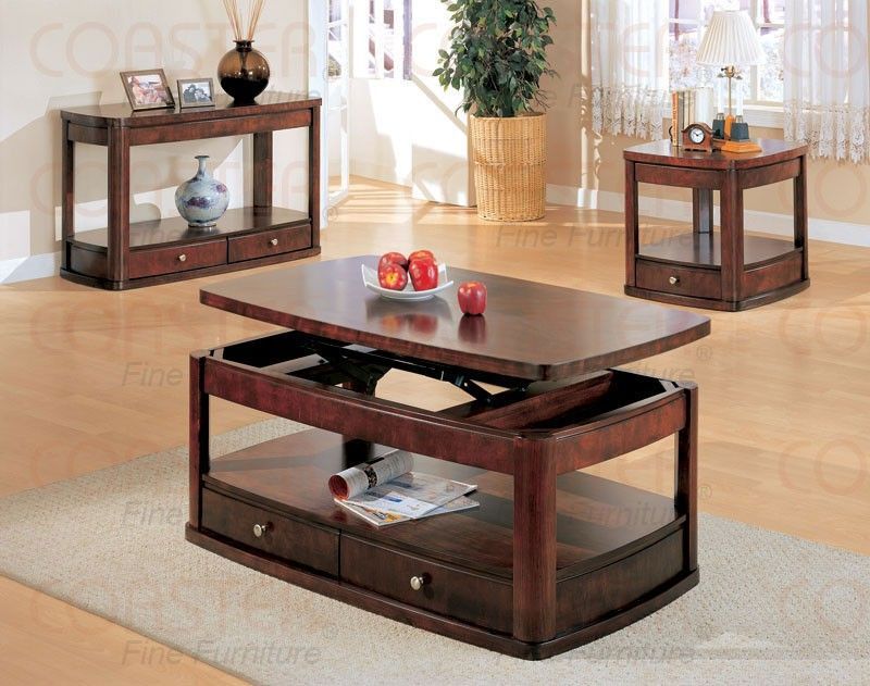 Cherry Wood Lift Top Coffee Tablecoaster 700248 | Sofa Table With Pertaining To Cherry Wood Adjustable Reading Tables (View 13 of 15)