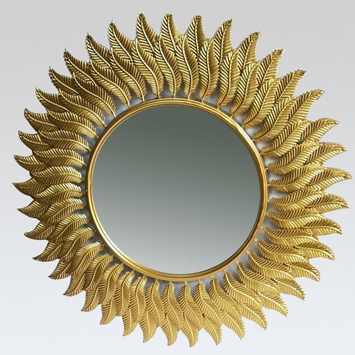 China Customized Golden Metal Feather Round Mirror Manufacturers With Golden Voyage Round Wall Mirrors (Photo 2 of 15)