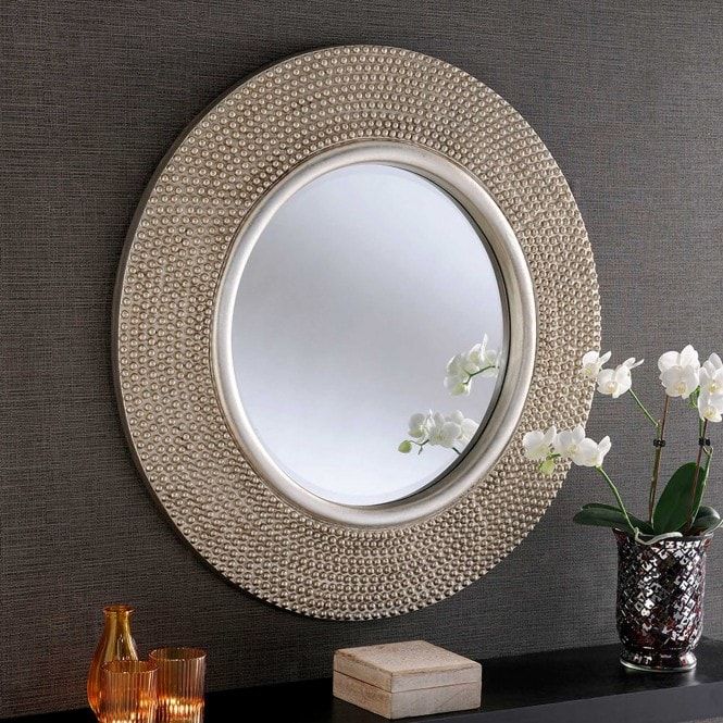 Circular Contemporary Silver Studded Wall Mirror | Wall Mirrors With Knott Modern & Contemporary Accent Mirrors (View 12 of 15)