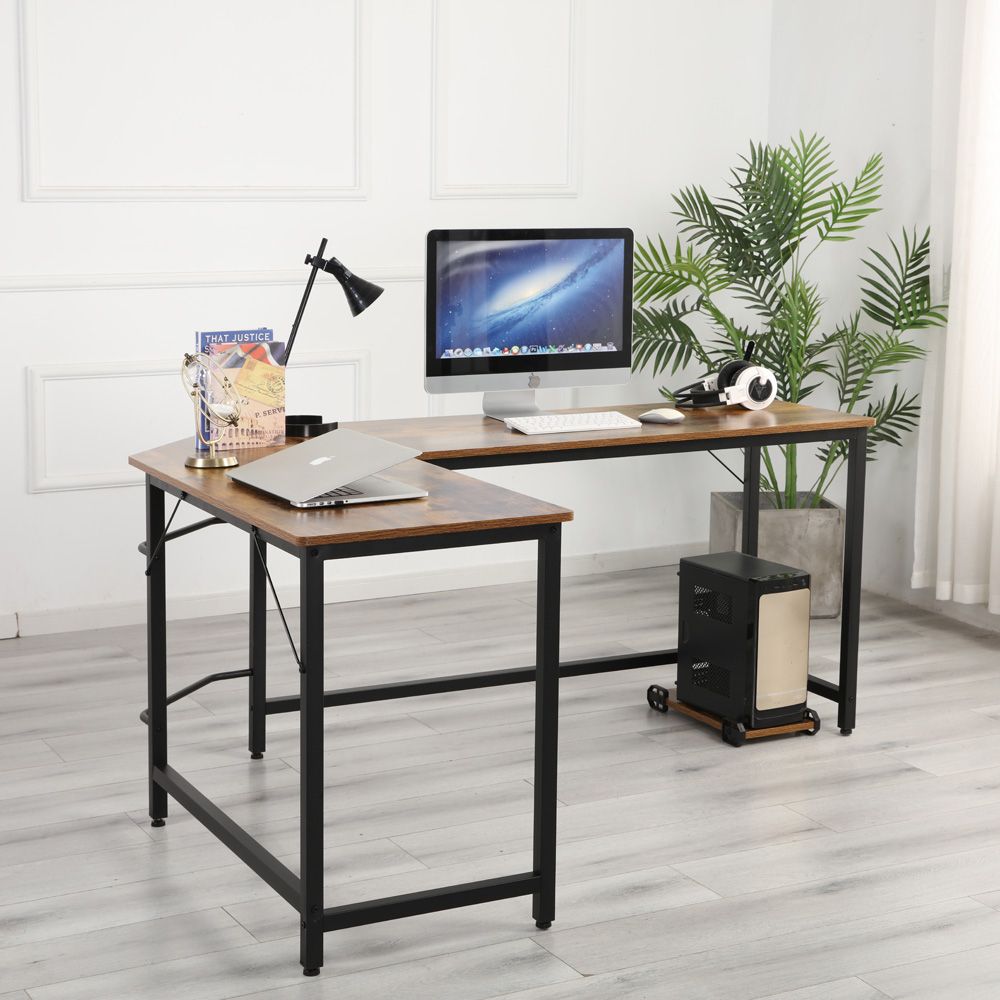 Clearance! L Shaped Computer Desk With Cpu Stand, Industrial Office Pertaining To Natural Wood And White Metal Office Desks (View 9 of 15)
