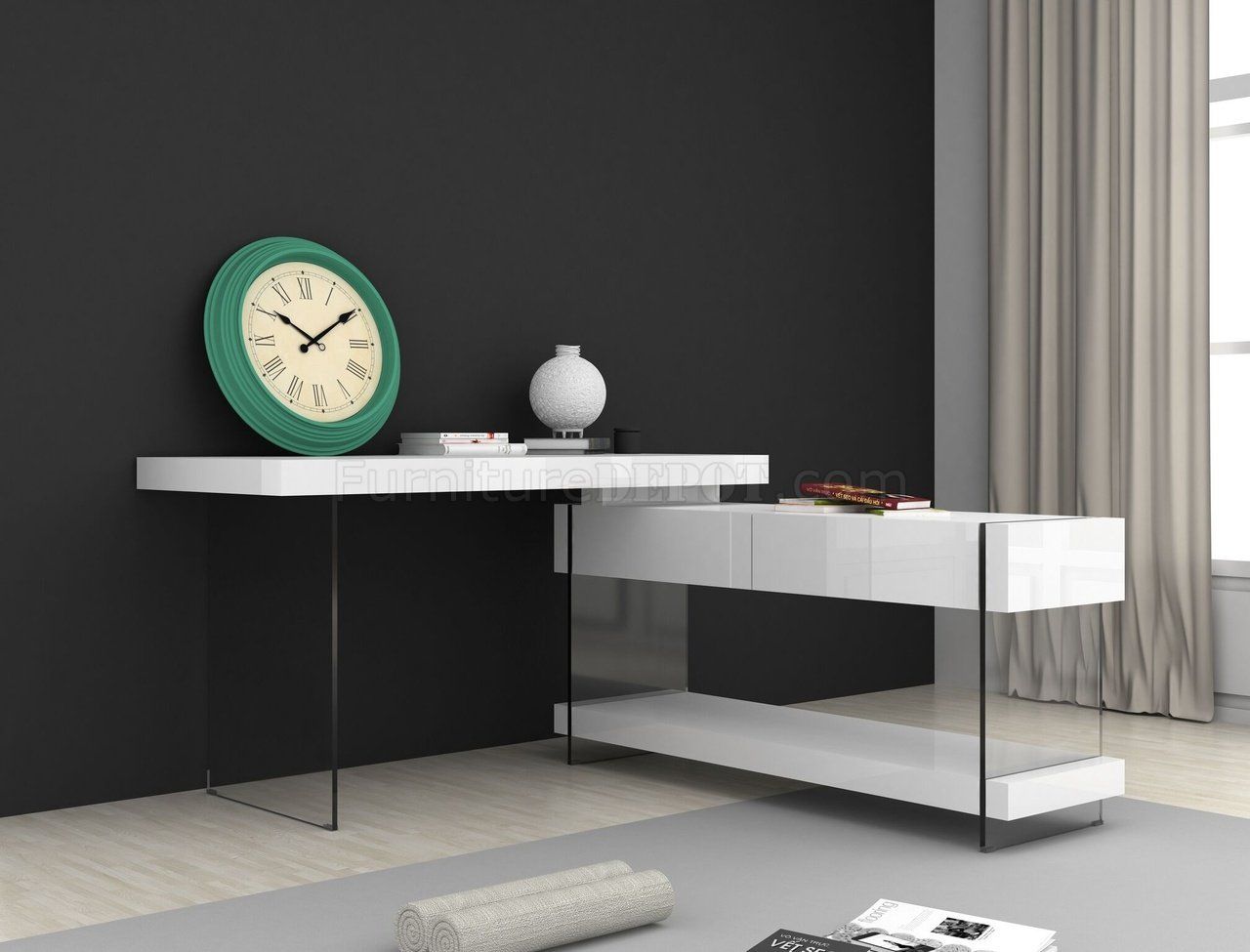 Cloud Modern Office Desk In White Gloss & Glassj&m With Regard To Glossy White And Chrome Modern Desks (View 6 of 15)