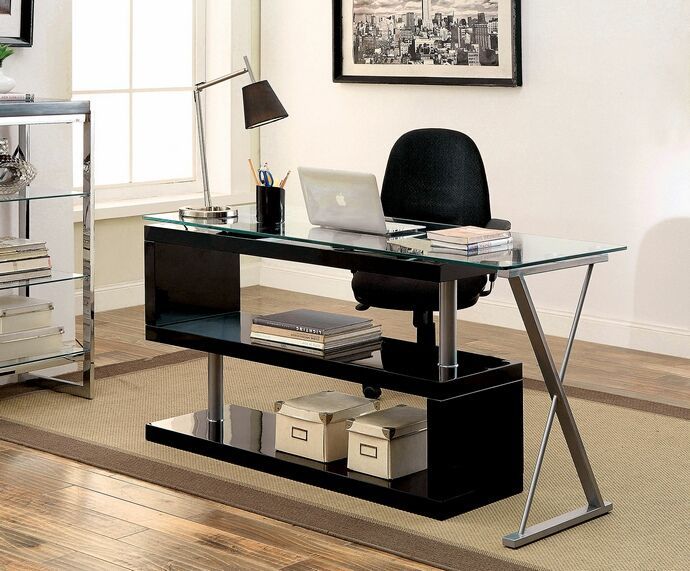 Cm Dk6131bk Bronwen Black Finish Wood And Glass Top L Shaped Inside Black Glass And Dark Gray Wood Office Desks (View 14 of 15)