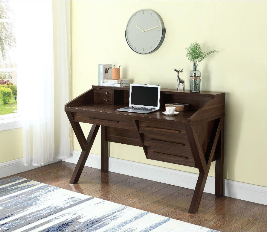 Coaster 801864 Dark Brown Writing Desk With Power Outlet | Walnut Regarding Brown 4 Shelf Writing Desks (Photo 12 of 15)
