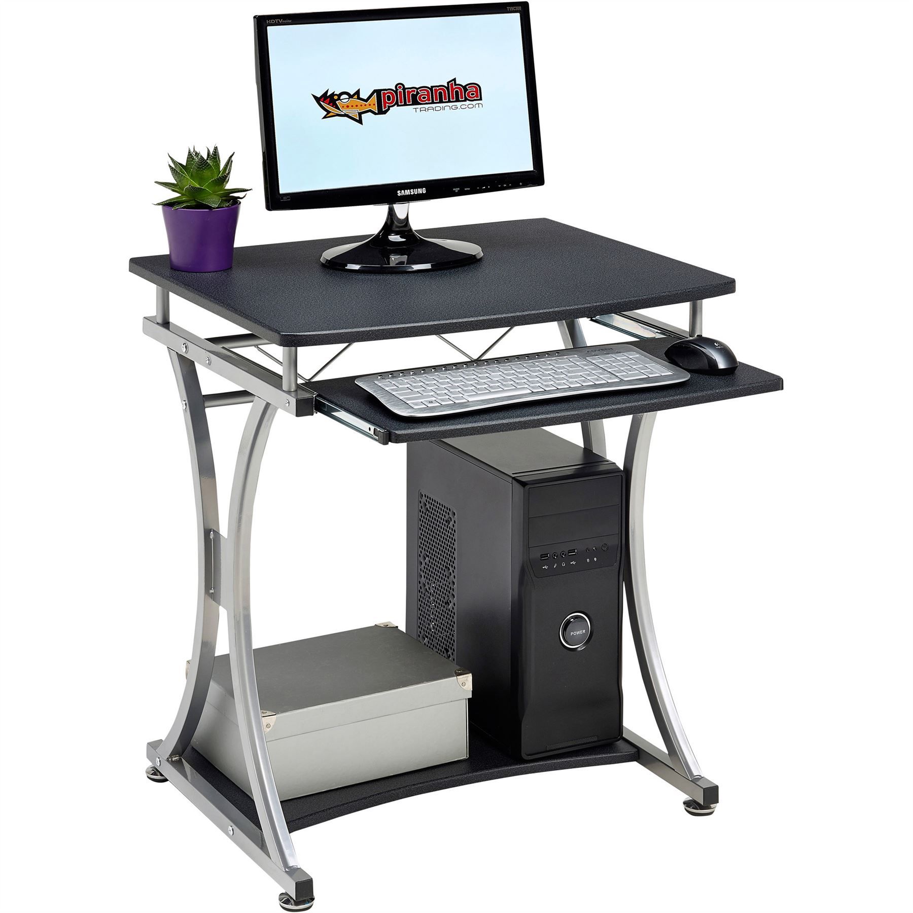 Compact Computer Desk With Keyboard Shelf For Home Office – Piranha For Graphite Convertible Desks With Keyboard Shelf (View 4 of 15)