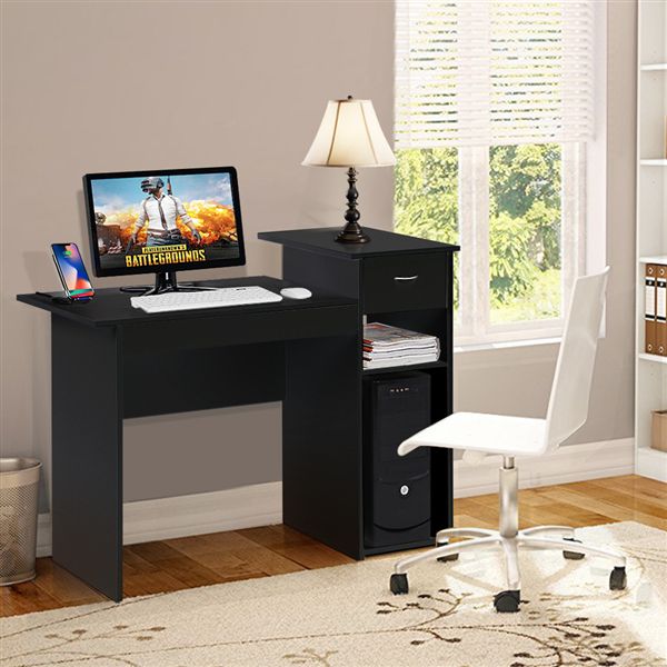 Computer Desk For Small Spaces Home Office Table Laptop Light Black With Black Glass And Dark Gray Wood Office Desks (Photo 1 of 15)