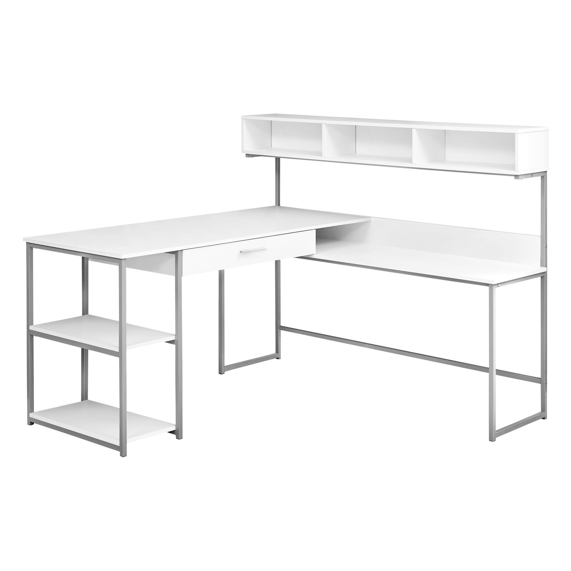 Computer Desk – White / Silver Left – Right Facing Corner – Walmart Regarding White Wood 1 Drawer Corner Computer Desks (View 13 of 15)