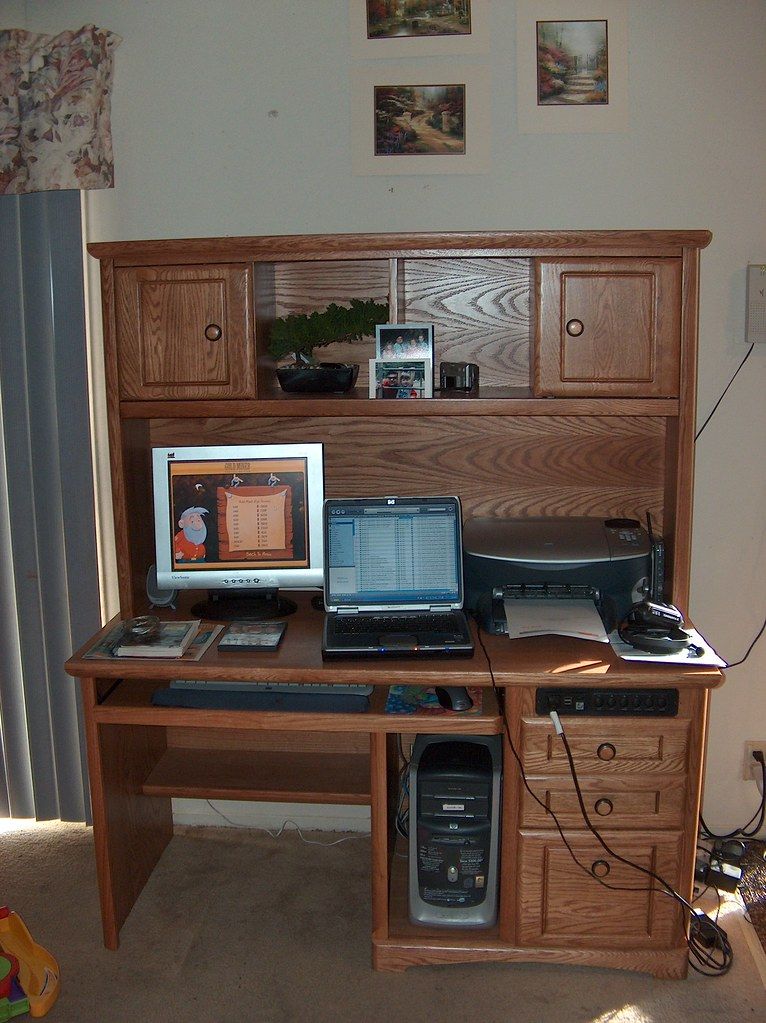 Computer Hutch 001 | Our New Computer Desk. It's From The Ta… | Flickr Throughout Farmhouse Black And Russet Wood Laptop Desks (Photo 3 of 15)