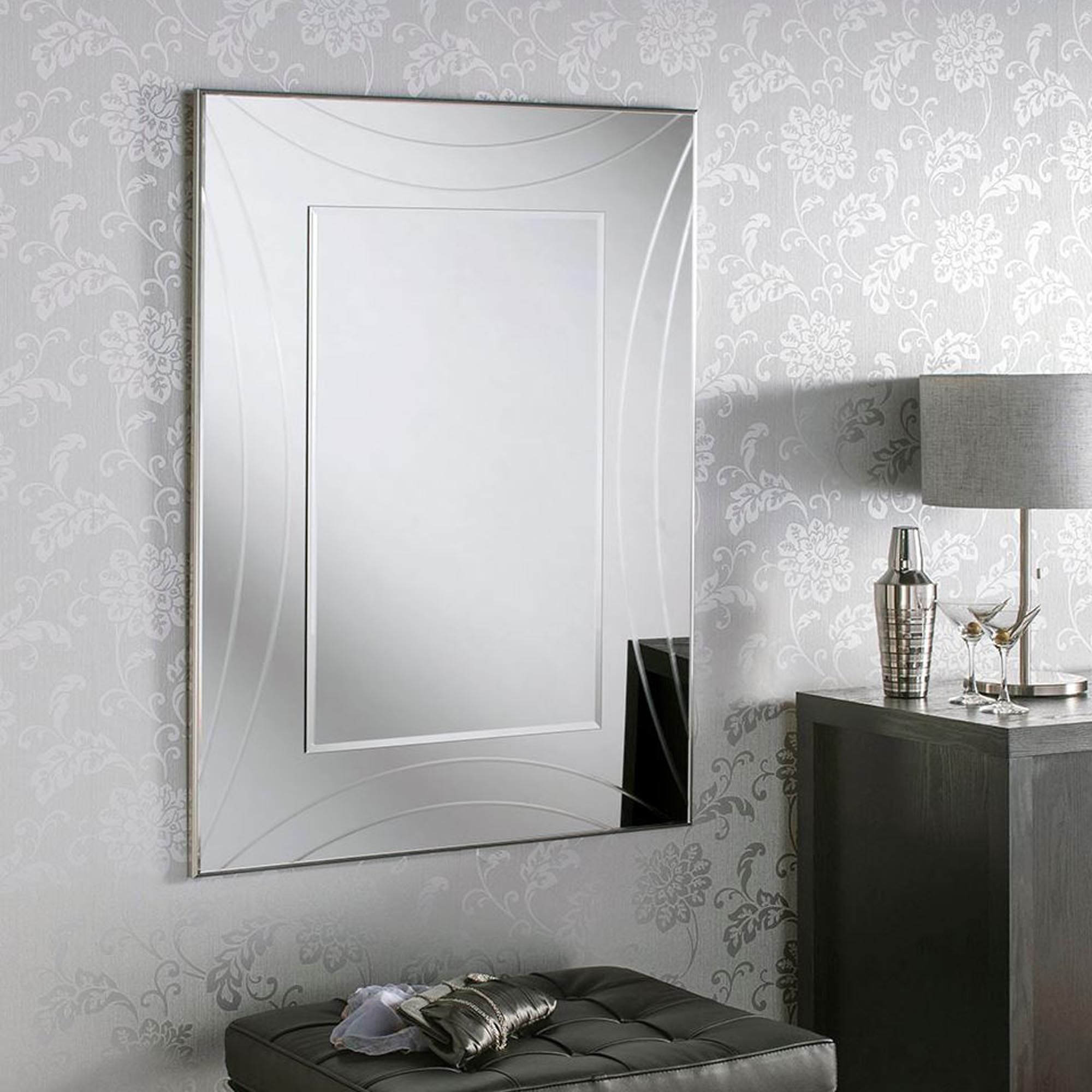 Contemporary Silver Rectangular Wall Mirror | Homesdirect365 With Rectangular Grid Wall Mirrors (View 8 of 15)