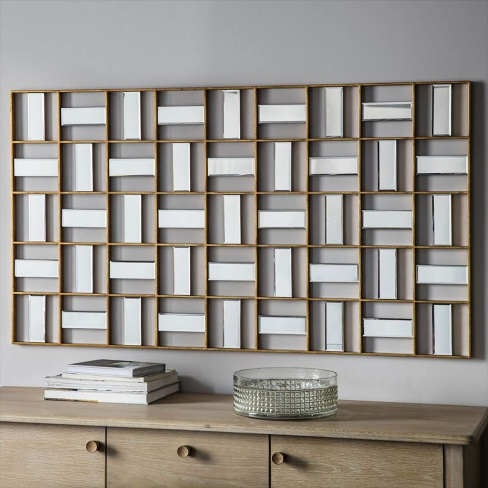 Contemporary Wall Mirror – Rectangular Decorative Abstract Gold | Wall Pertaining To Loftis Modern &amp; Contemporary Accent Wall Mirrors (View 15 of 15)