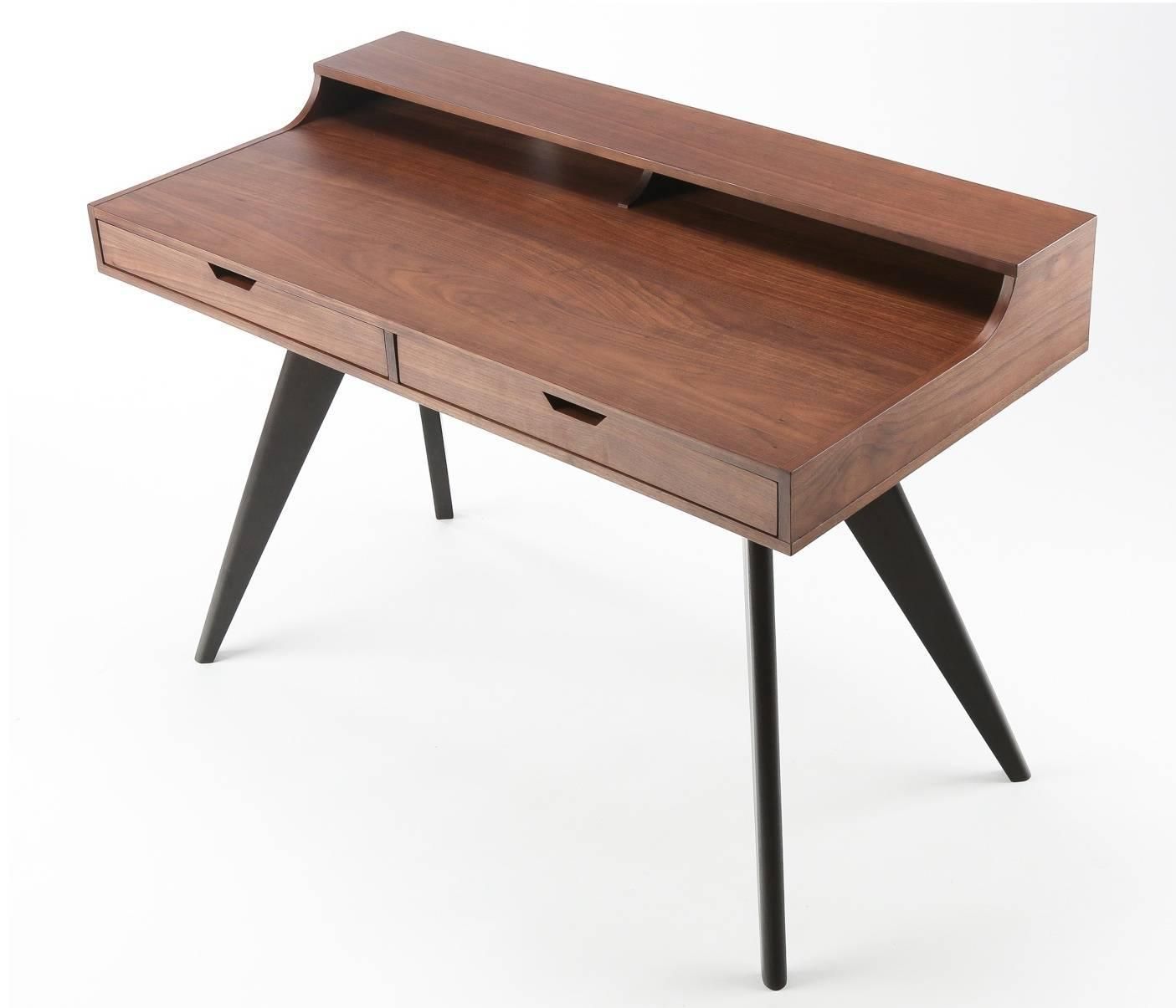 Contemporary Walnut And Wenge Veneer Writing Desk With Two Drawers At Regarding Glass And Walnut Modern Writing Desks (View 8 of 15)