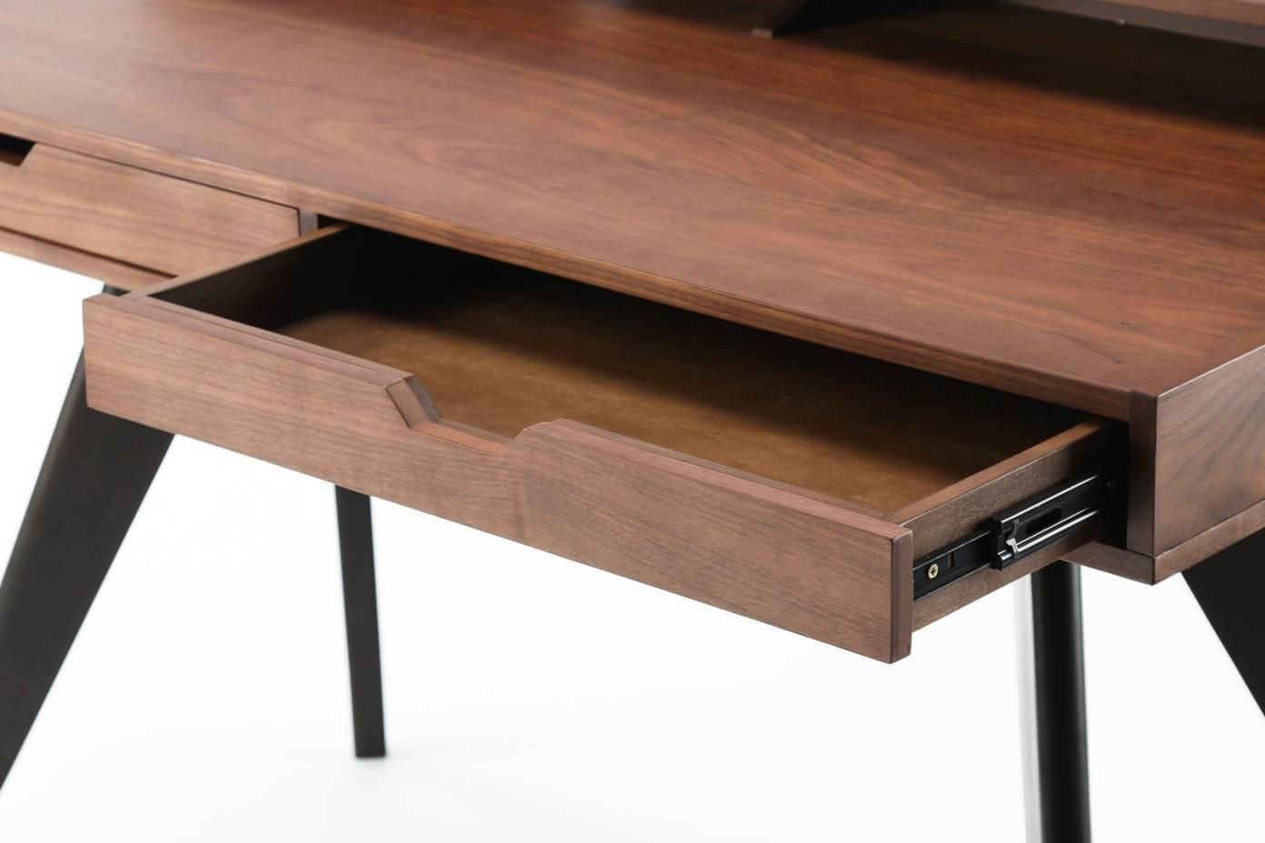 Contemporary Walnut And Wenge Veneer Writing Desk With Two Drawers At Within Glass And Walnut Modern Writing Desks (View 6 of 15)