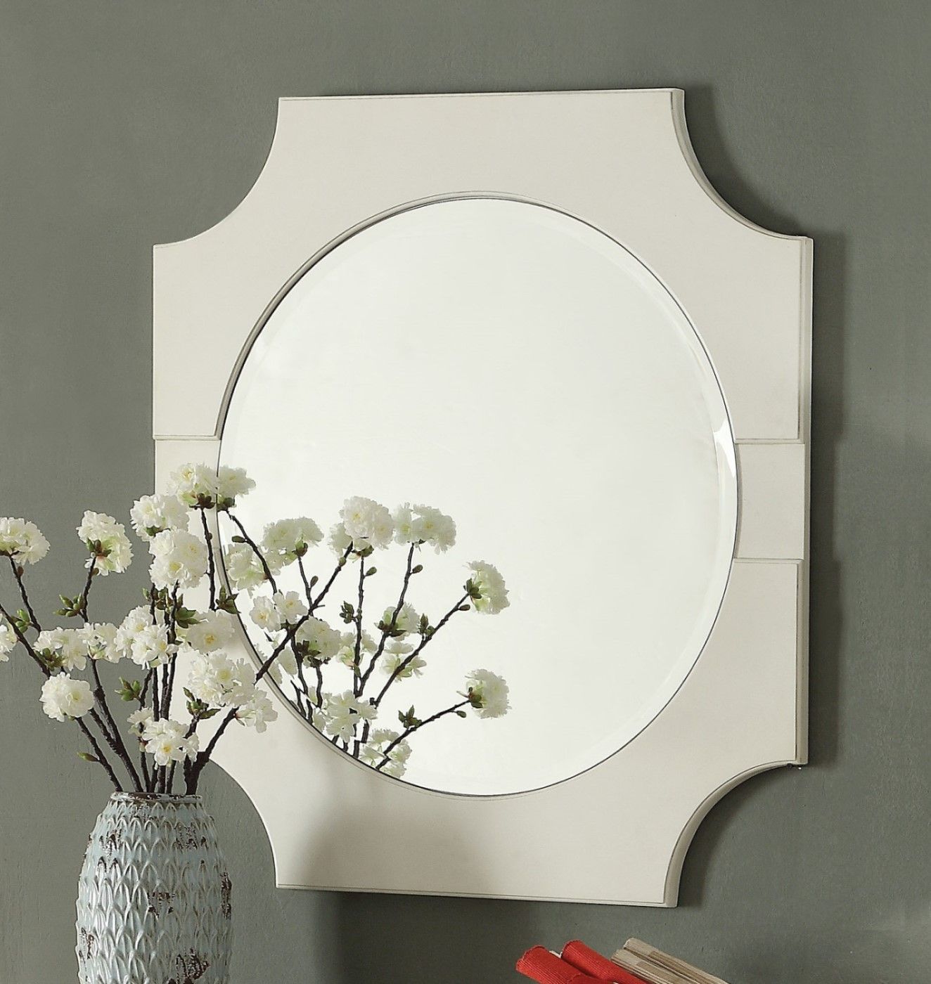 Cordelia Round Beveled Accent Mirror W/rectangular Frame In Antique For Shildon Beveled Accent Mirrors (Photo 14 of 15)