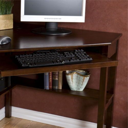 Corner Computer Desk With Keyboard Tray Home Office Furniture Espresso Within Corner Desks With Keyboard Shelf (Photo 10 of 15)