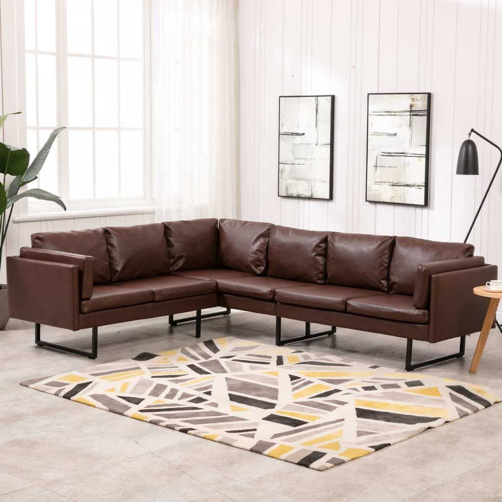 Corner Sofa Faux Leather Brown – Furniture King Within Brown And Yellow Sectional Corner Desks (View 2 of 15)