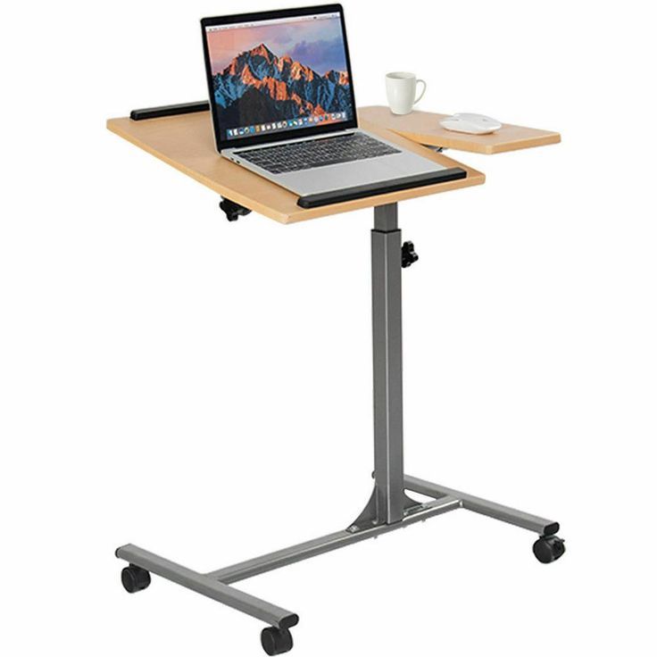 Costway Laptop Notebook Desk Adjustable Table W/ Wheels Stand Holder Throughout Gray Wood Adjustable Reading Tables (View 5 of 15)