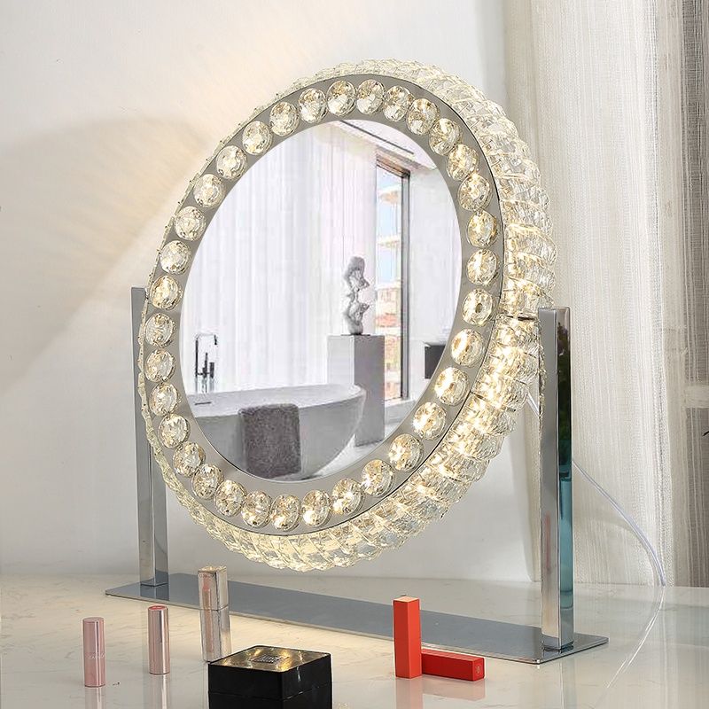 Creative Oval Desktop Vanity Mirror Crystal Makeup Cosmetic Led Mirror Within Edge Lit Oval Led Wall Mirrors (View 6 of 15)