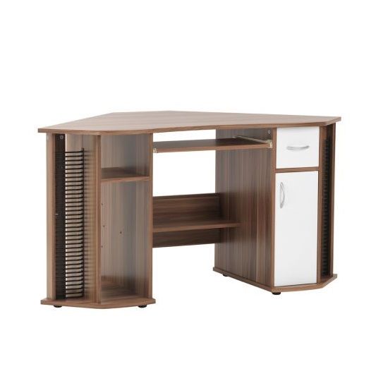 Croft Wooden Corner Computer Desk In Walnut And White | Furniture In Pertaining To White And Walnut 6 Shelf Computer Desks (View 12 of 15)
