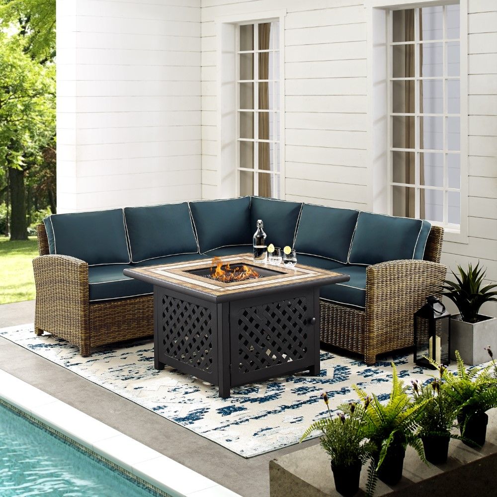 Crosley Furniture – Bradenton 4 Piece Outdoor Wicker Sectional Set With Pertaining To Brown And Yellow Sectional Corner Desks (Photo 15 of 15)