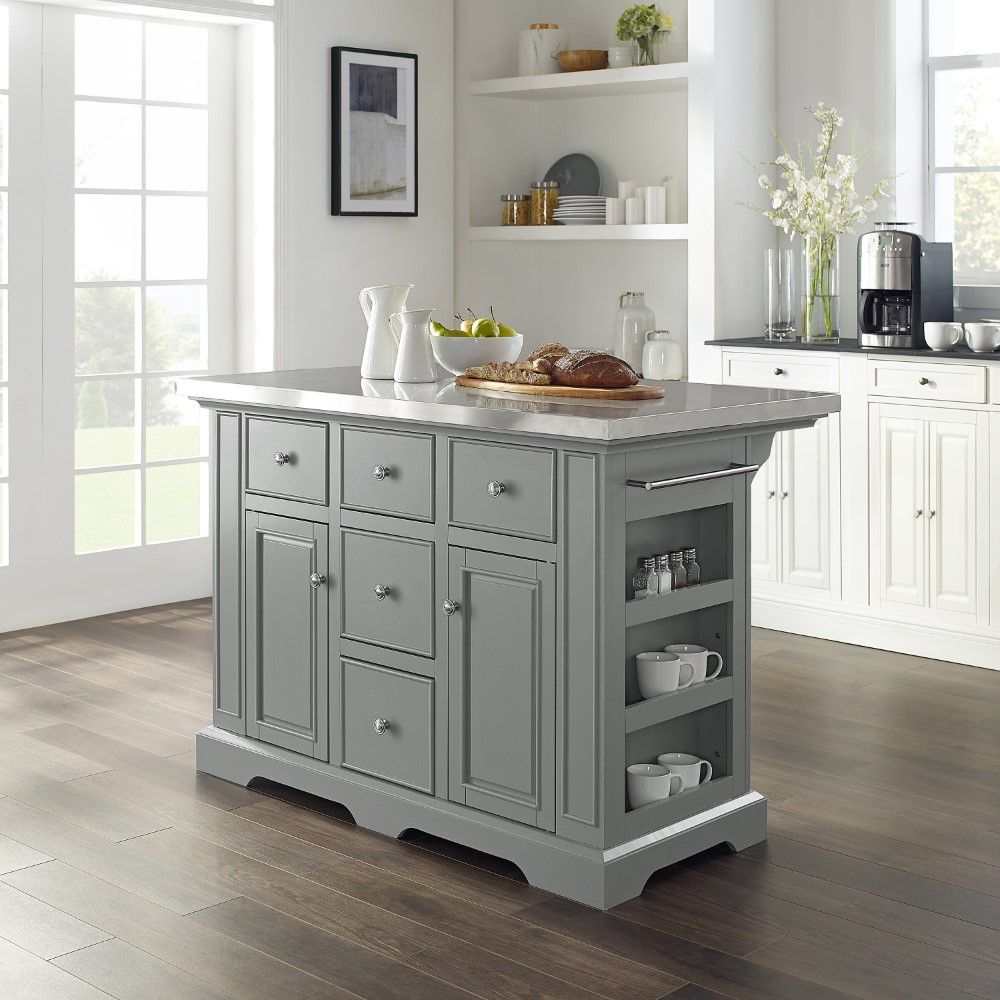 Crosley Furniture – Julia Kitchen Island Gray/stainless Steel – Kf30025agy In Stainless Steel And Gray Desks (Photo 15 of 15)