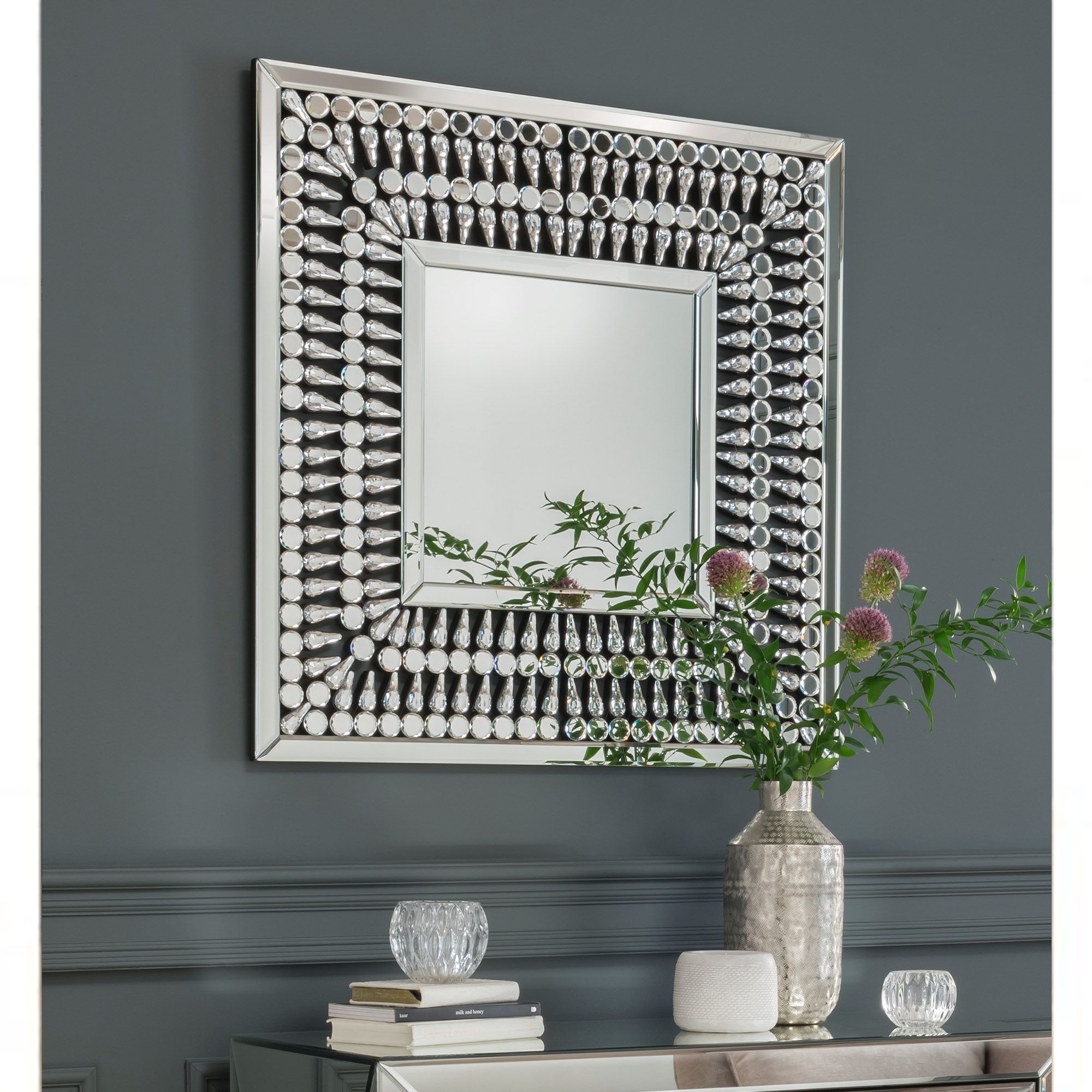 Crystal Mirrored Square Wall Mirror | Wall Mirror | Homesdirect365 Regarding Square Oversized Wall Mirrors (View 7 of 15)