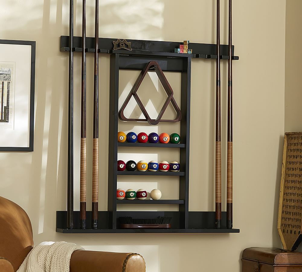 Cue Stick Wall Mount Storage Rack, Berry Black Finish At Pottery Barn With Black Wash And Light Cane 3 Drawer Desks (Photo 15 of 15)
