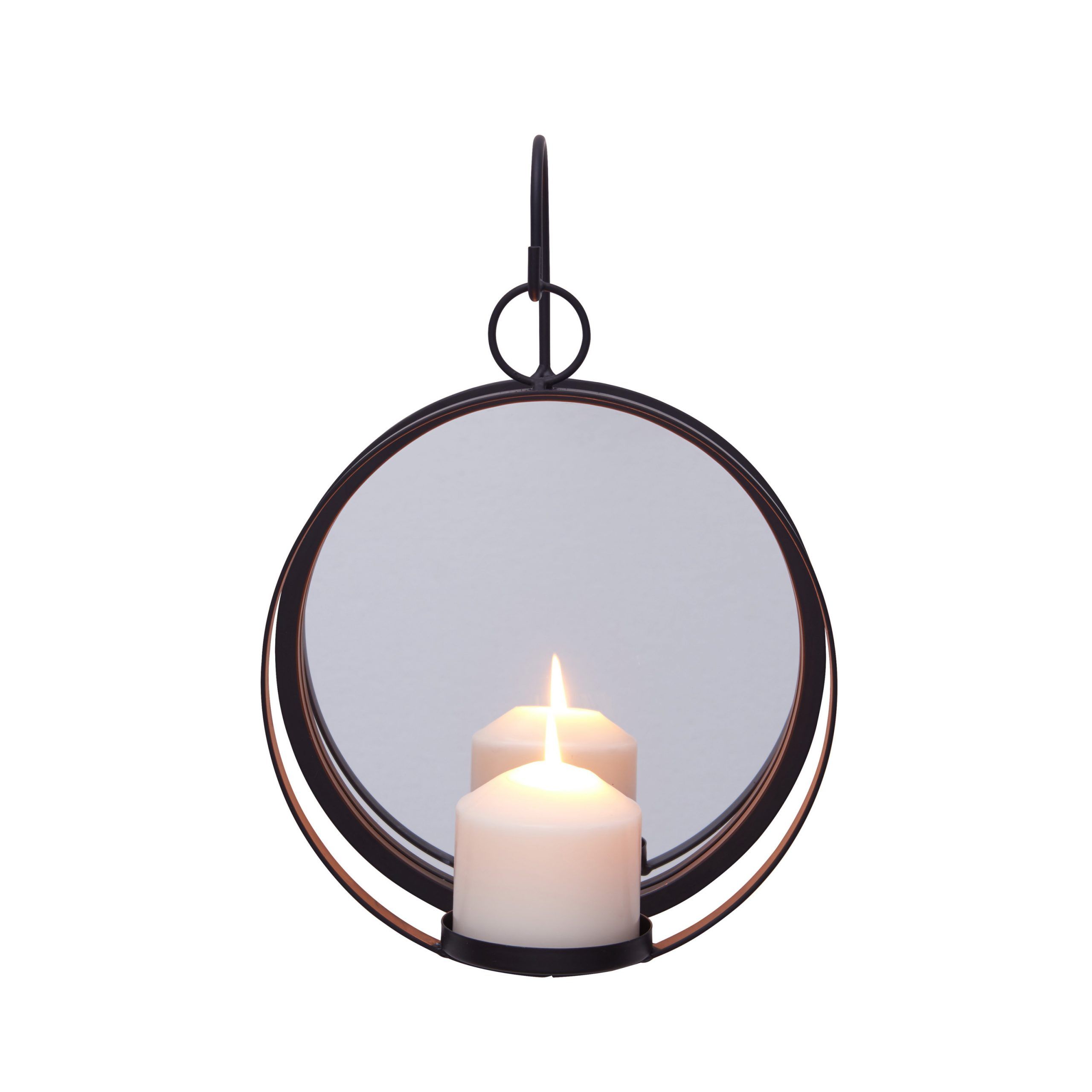 Danya B. Round Wrought Iron Pillar Candle Sconce With Mirror ? Rustic Inside Rustic Black Round Oversized Mirrors (Photo 12 of 15)