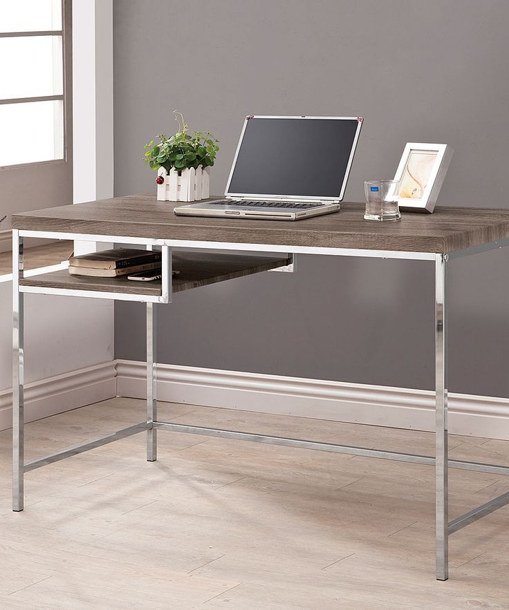Dark Gray & Chrome Desk | Zulily | Furniture, Grey Writing Desk, Home With Regard To Black And Gray Oval Writing Desks (View 2 of 15)