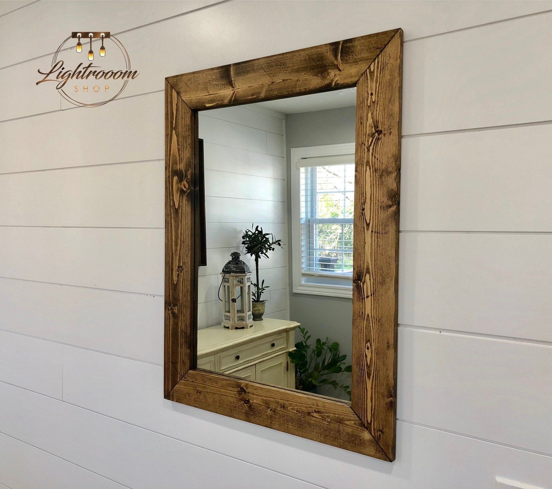 Dark Walnut Farmhouse Mirror Country Wood Frame Mirror Wood | Etsy Inside Walnut Wood Wall Mirrors (Photo 3 of 15)