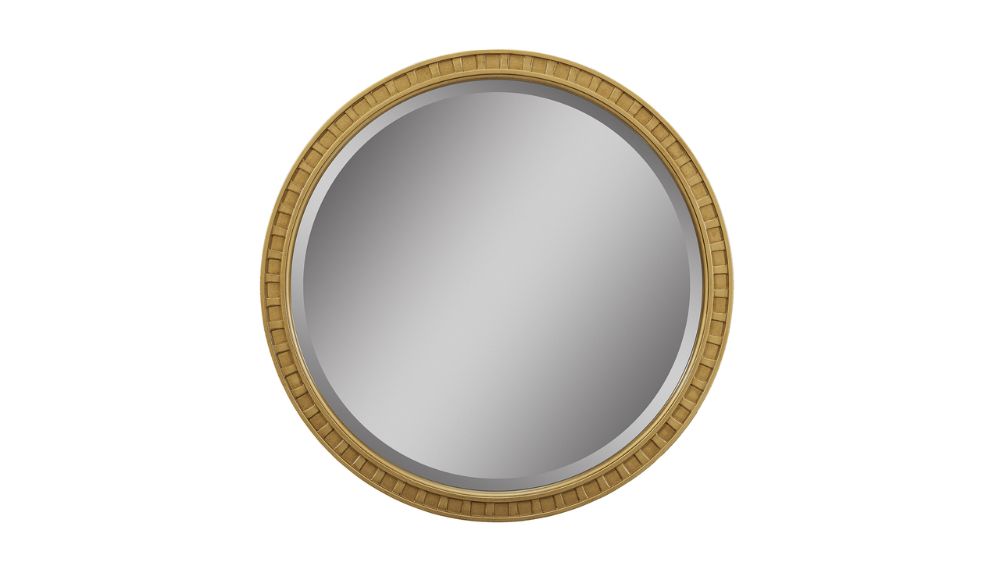 Dauphin 31.5" Round Gold Accent Wall Mirror, Golden Oak | Gold Accent In Golden Voyage Round Wall Mirrors (Photo 9 of 15)