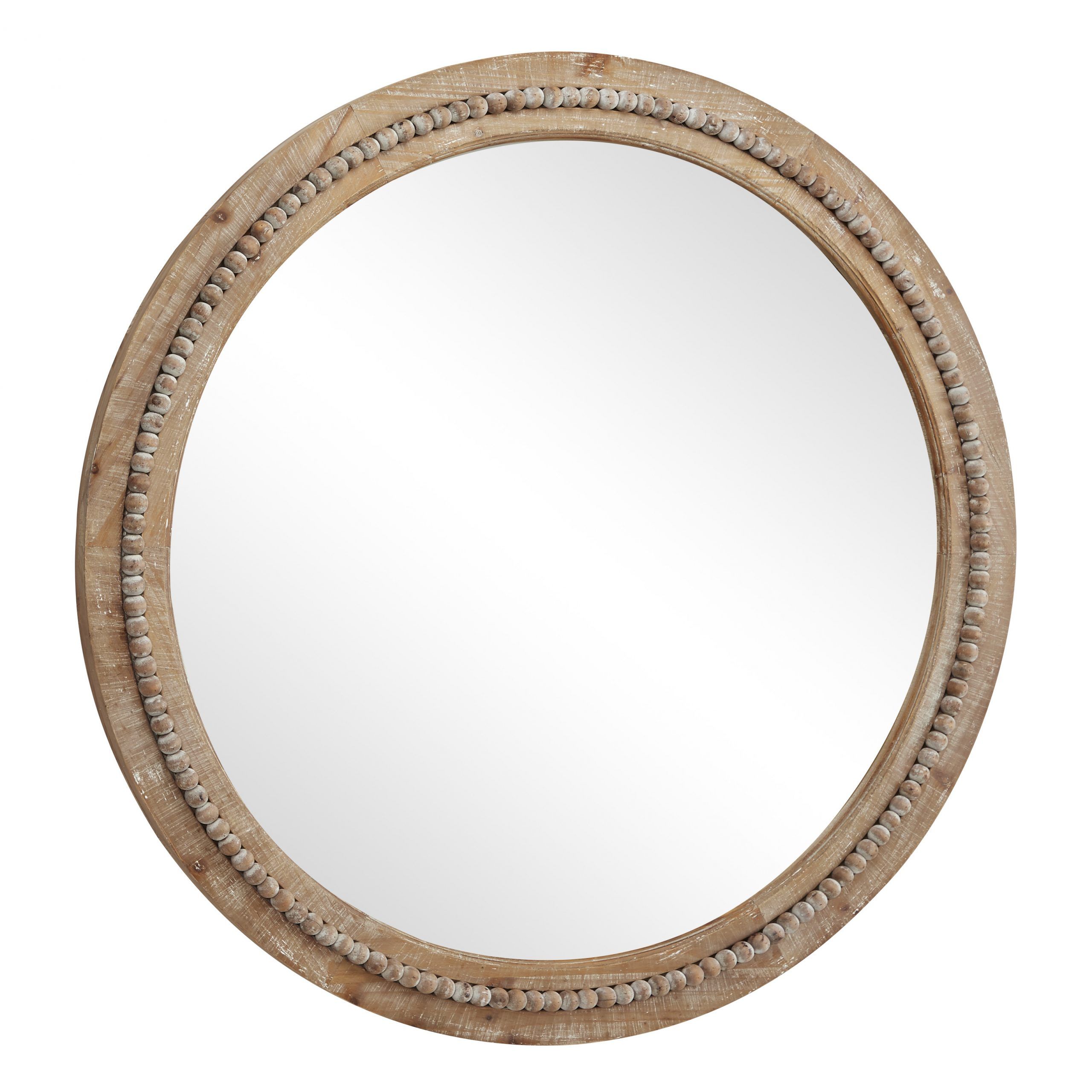 Decmode – 36" Large Round Natural Wood Wall Mirror W/ Decorative Wood In Matthias Round Accent Mirrors (View 10 of 15)