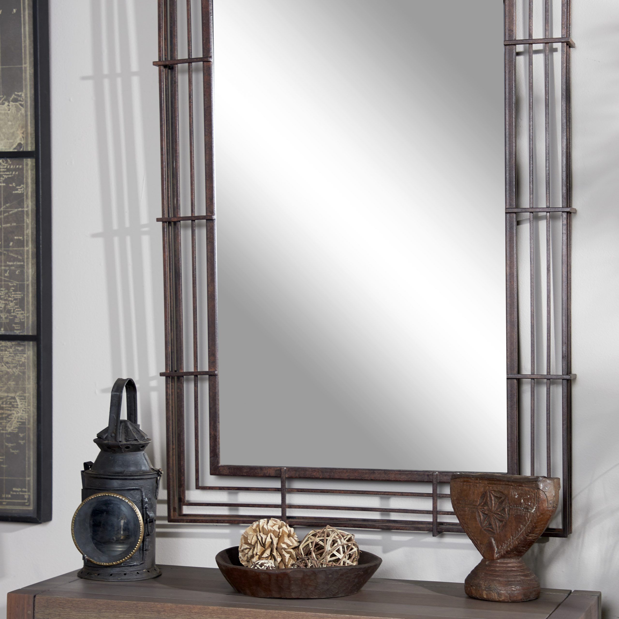 Decmode – Large Rectangular Industrial Wrought Iron Wall Mirror With Pertaining To Alissa Traditional Wall Mirrors (View 3 of 15)