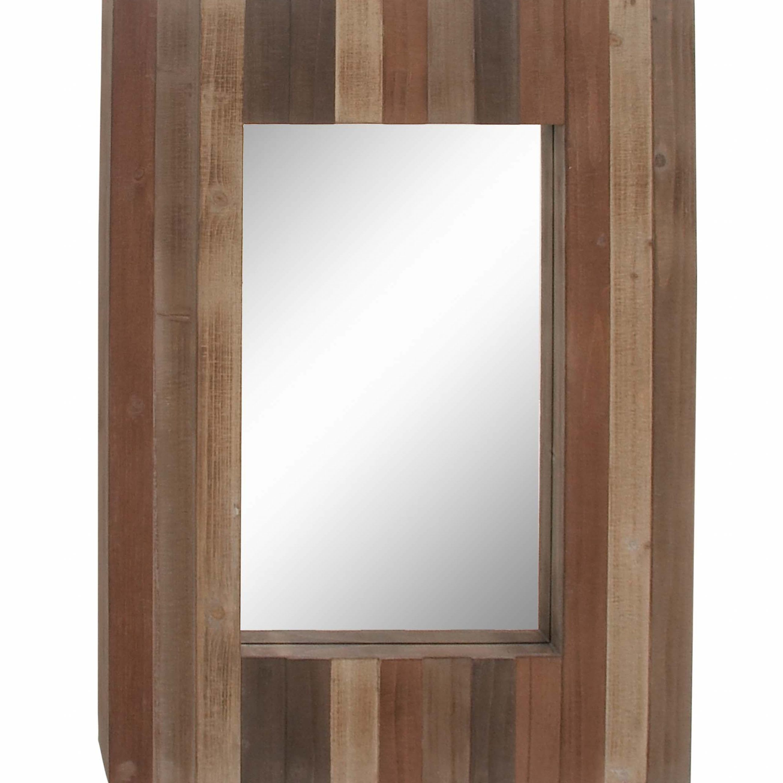 Decmode Rectangular 38 X 28 Inch Slat Style Wood Wall Mirror, Dark With Natural Iron Rectangular Wall Mirrors (View 1 of 15)