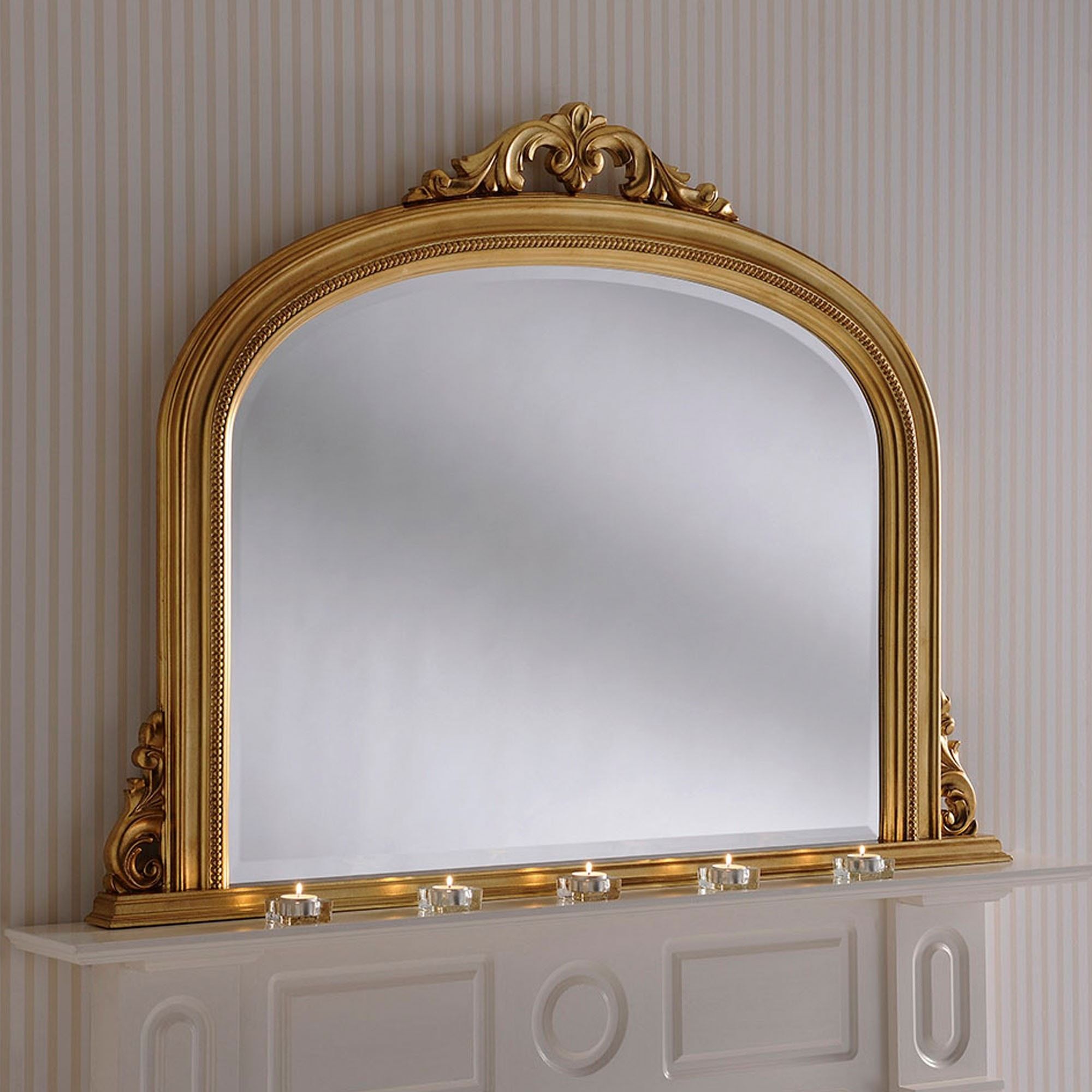 Decorative Antique French Style Gold Overmantle Mirror | Overmantle In Booth Reclaimed Wall Mirrors Accent (View 10 of 15)