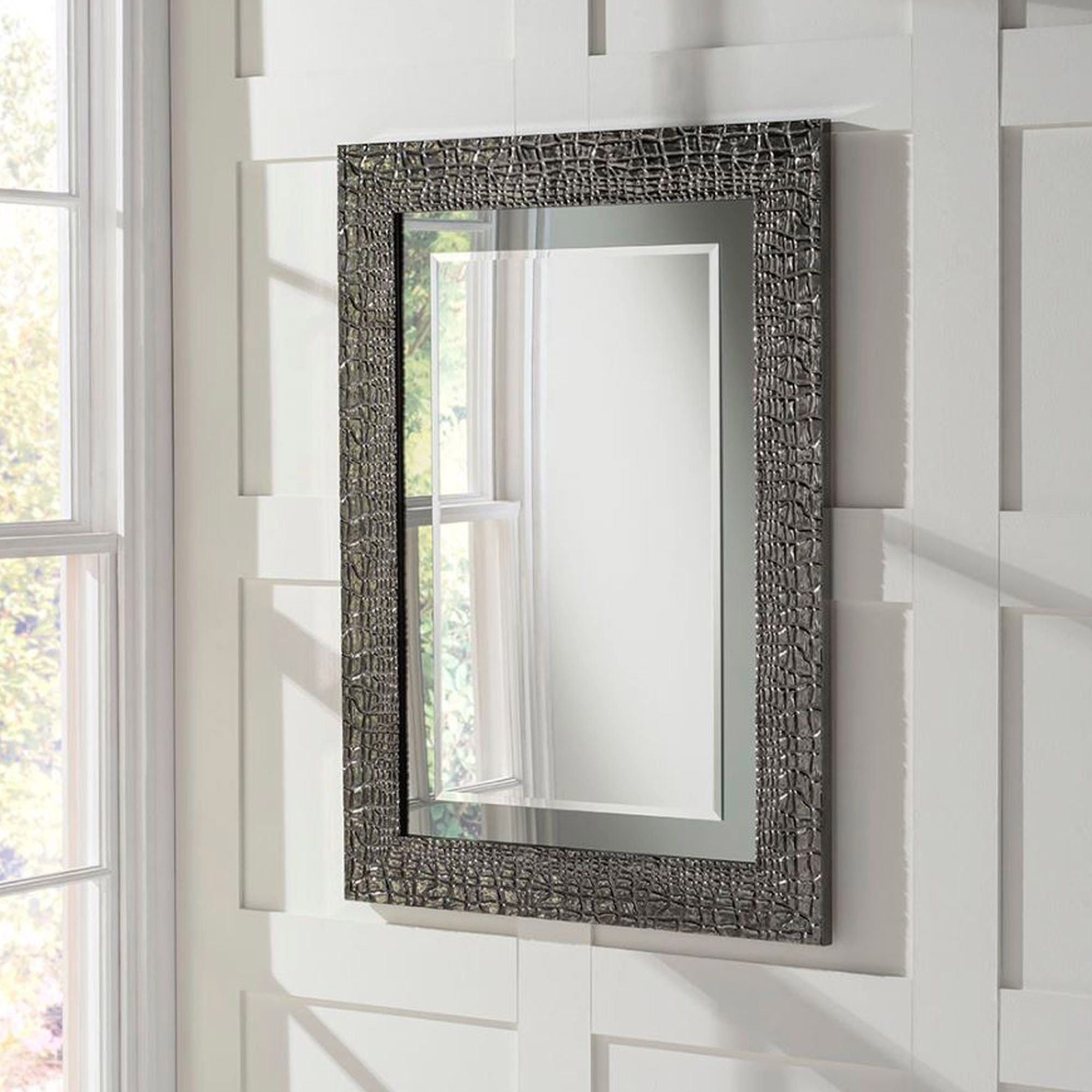 Decorative Pattern Grey Rectangular Laca Wall Mirror | Homesdirect365 In Accent Mirrors (View 5 of 15)