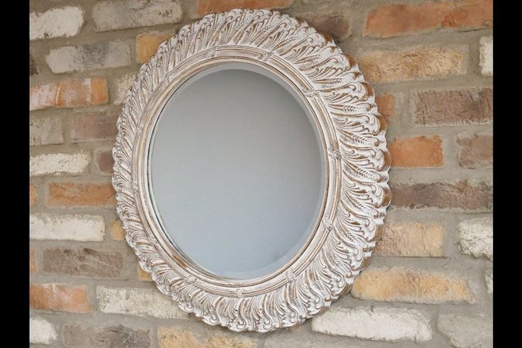 Decorative Round Wall Mirror White Washed Finish Wooden | Etsy | Large Inside Gray Washed Wood Wall Mirrors (Photo 15 of 15)
