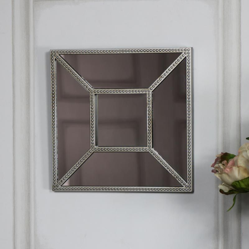 Decorative Square Panelled Silver Wall Mirror – Melody Maison® Pertaining To Glen View Beaded Oval Traditional Accent Mirrors (Photo 12 of 15)