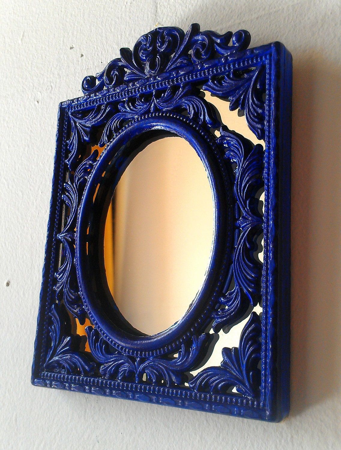 Decorative Wall Mirror In Cobalt Blue Vintage Brass Frame Regarding Glossy Blue Wall Mirrors (View 2 of 15)