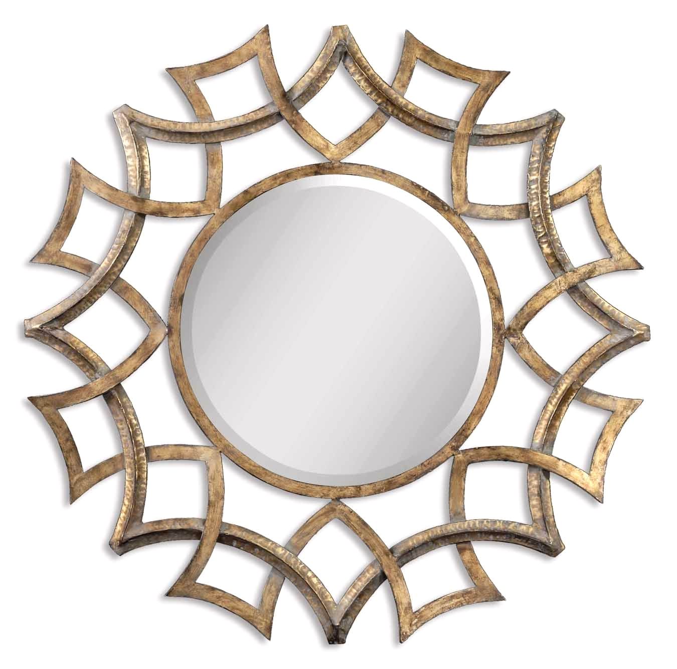 Demarco Modern Antiqued Gold Round Sunburst Mirror 12730 B Throughout Gold Modern Luxe Wall Mirrors (View 3 of 15)