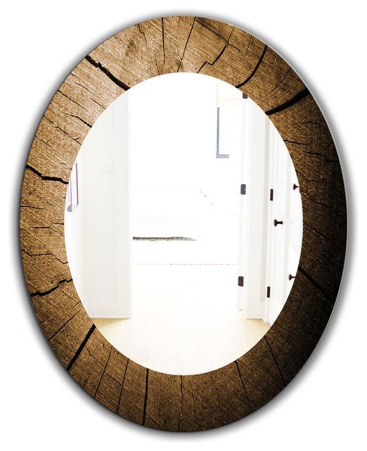 Designart Wood Curve Traditional Frameless Oval Or Round Wall Mirror For Traditional Frameless Diamond Wall Mirrors (Photo 15 of 15)