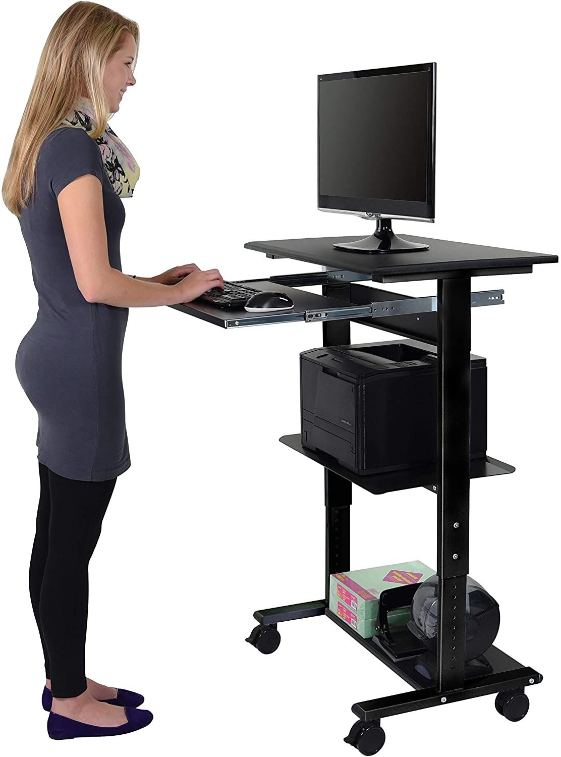 Desk 8 Mobile Adjustable Height Stand Up Workstation – Walyou In Espresso Adjustable Stand Up Desks (View 13 of 15)