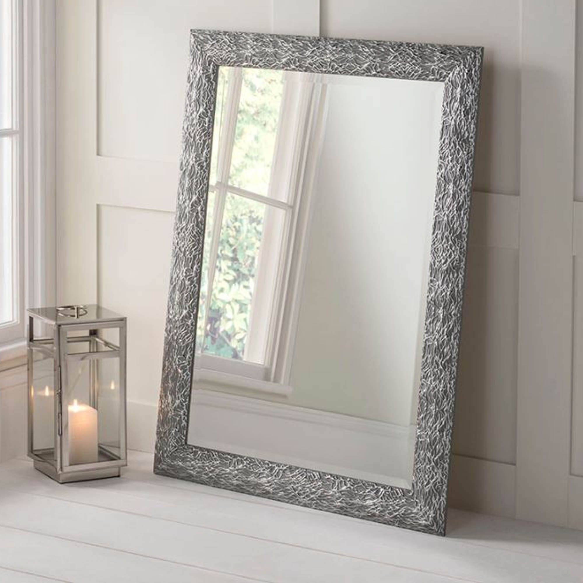Detailed Rectangular Grey And Silver Wall Mirror | Hd365 Within Steel Gray Wall Mirrors (View 2 of 15)