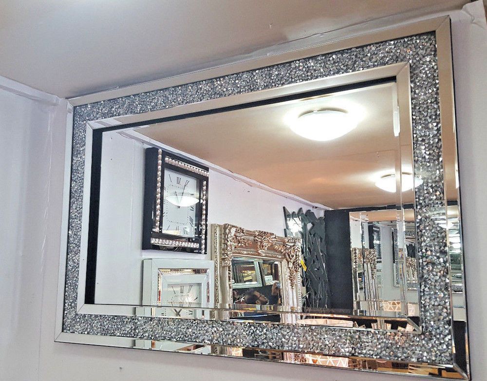 Details About Gatsby Crushed Diamond Crystal Glass Silver Frame Pertaining To Northend Wall Mirrors (View 2 of 15)