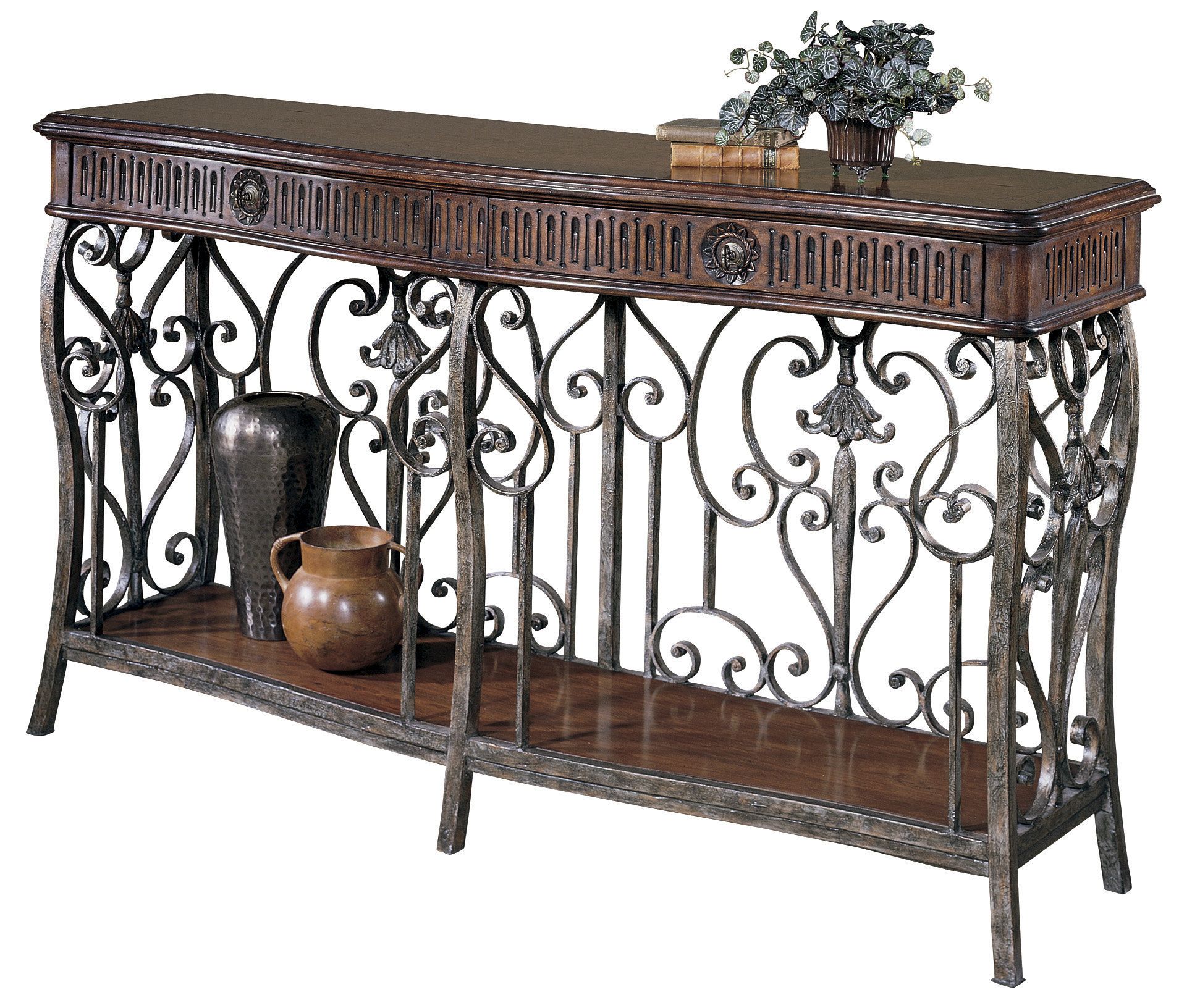 Distressed Console Table With Metal – Classic Wood Accent Furniture In Distressed Iron 4 Shelf Desks (Photo 9 of 15)