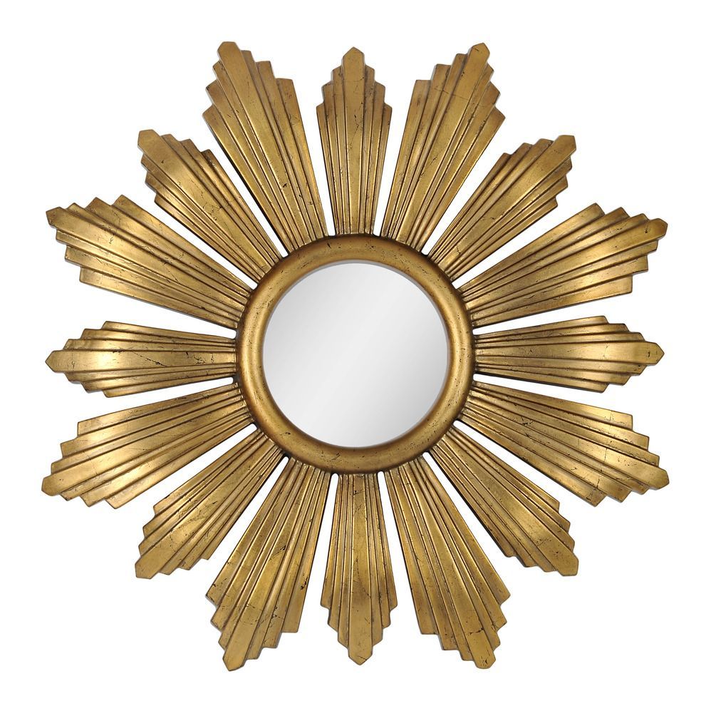 Distressed Gold Leaf Sunburst Mirror | Sunburst Mirror, Sunburst Intended For Carstens Sunburst Leaves Wall Mirrors (View 4 of 15)